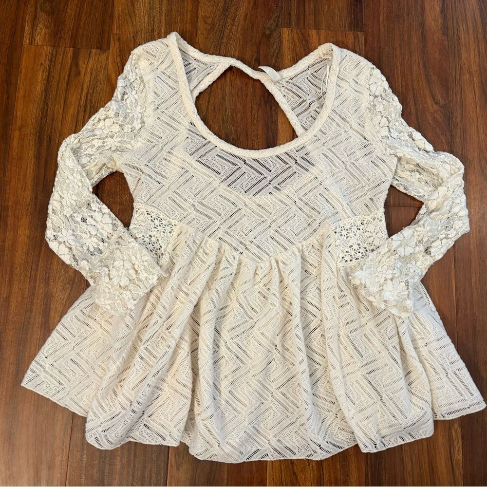 Free People Cream Lace-like soft boho long sleeve tunic top